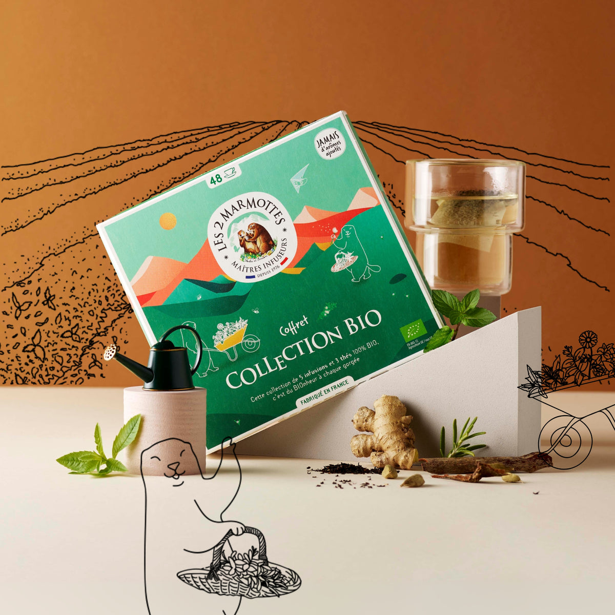 Coffret cadeau tisanes et thés biologiques , naturels et sans arômes ajoutés