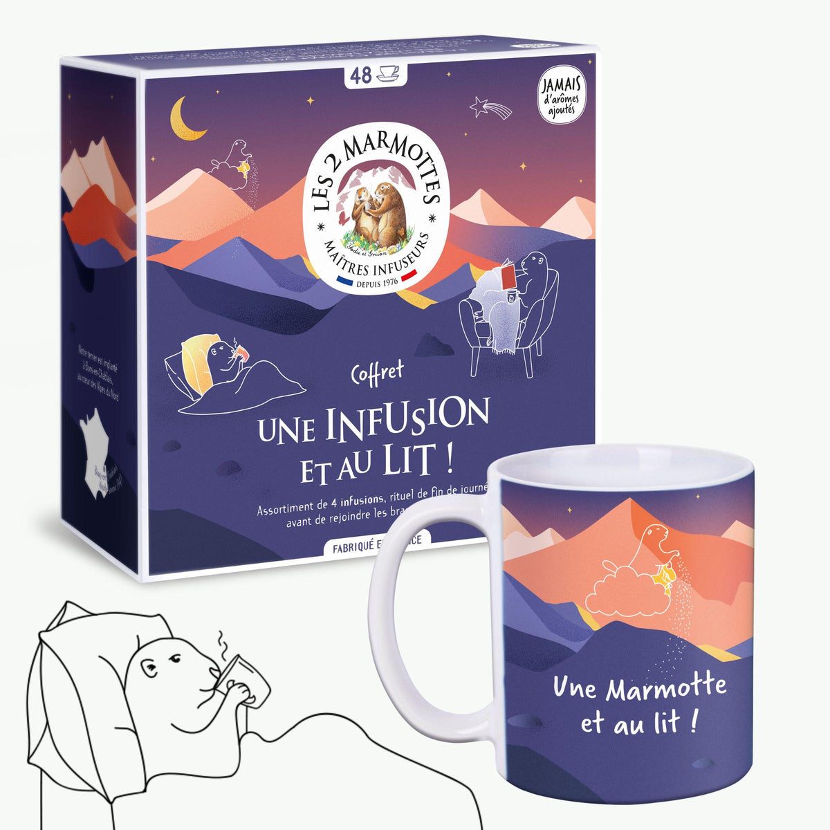 Coffret de tisanes du soir + mug bleu nuit à petit prix, idée cadeau personne âgée ou gros dormeur