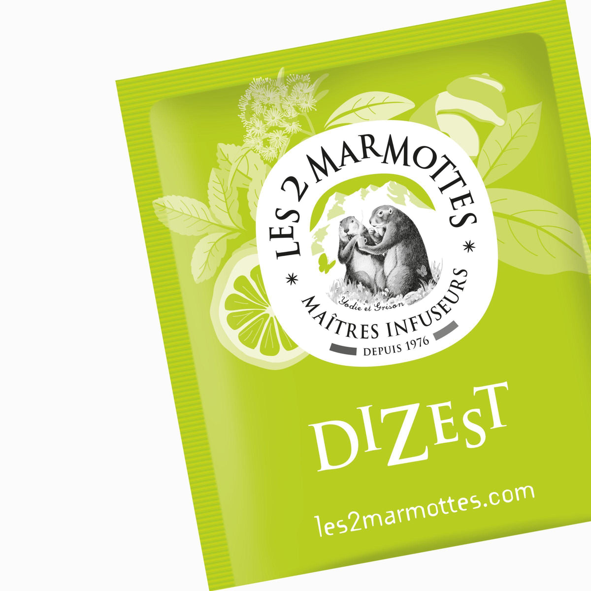Sachet de Tisane menthe citron citronnelle pour après-repas, infusion Dizest Les Marmottes, tisane naturelle pour confort digestif après déjeuner ou dîner, vraies plantes sans aucun arôme ajouté, saveur authentique, se boit chaude ou froide par fortes chaleurs