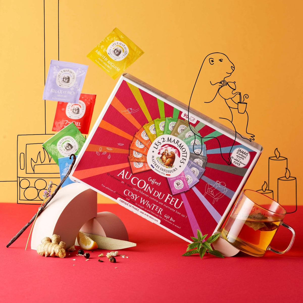 Coffret cadeau hiver tisanes et thés 90 sachets 15 parfums