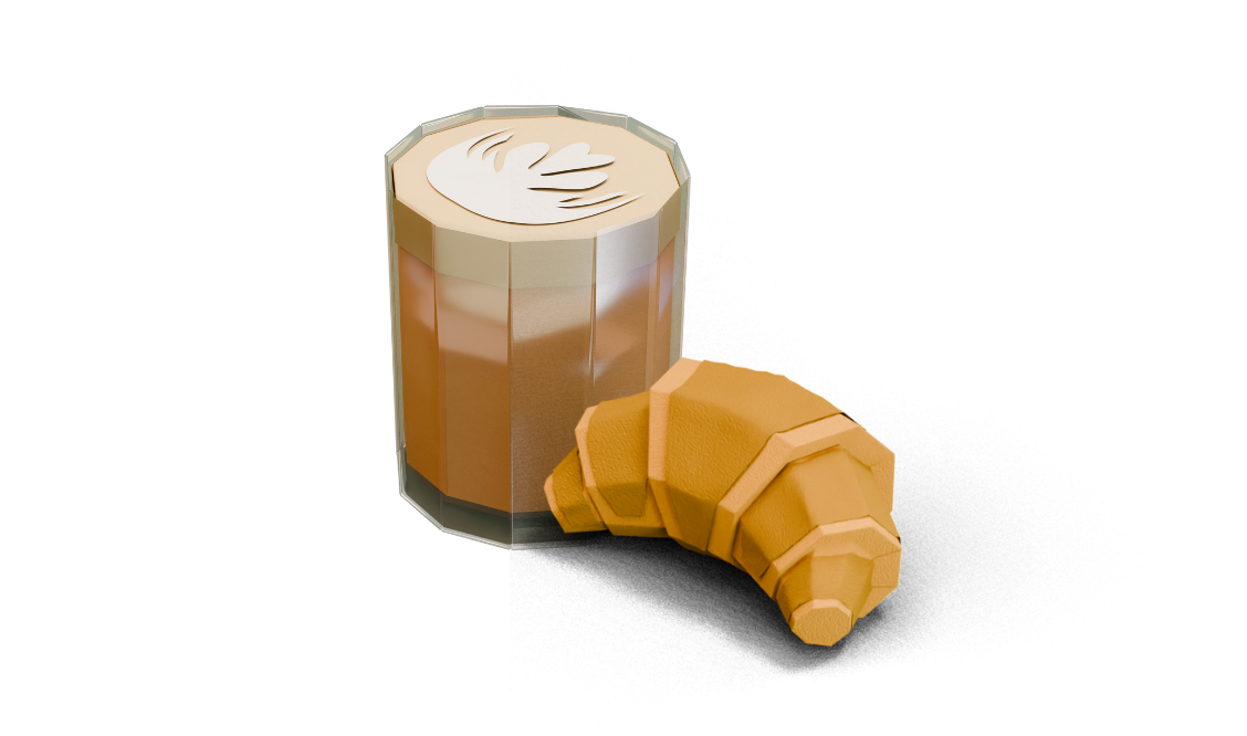 Origami thé latte et croissant