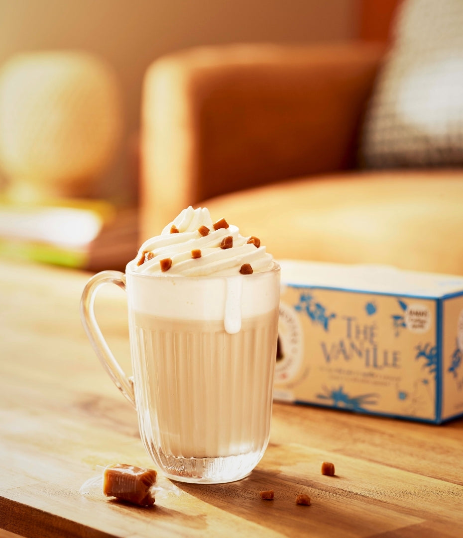 Recette thé latte vanille caramel beurre salé