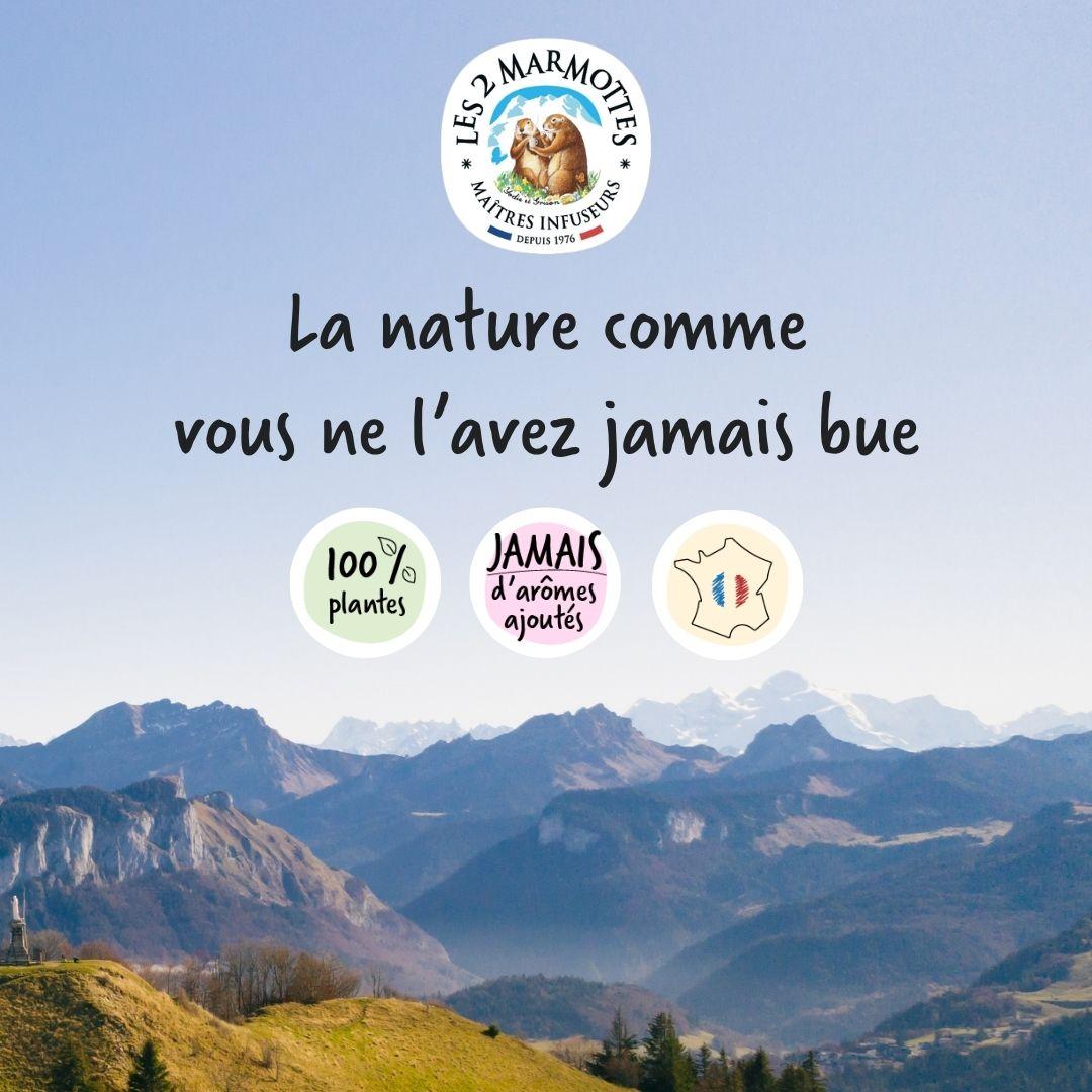 Toutes les infusions et thés les 2 marmottes sont fabriqués en France (Haute-Savoie) avec de vraies plantes et fruits, sans aucun arôme ajouté.