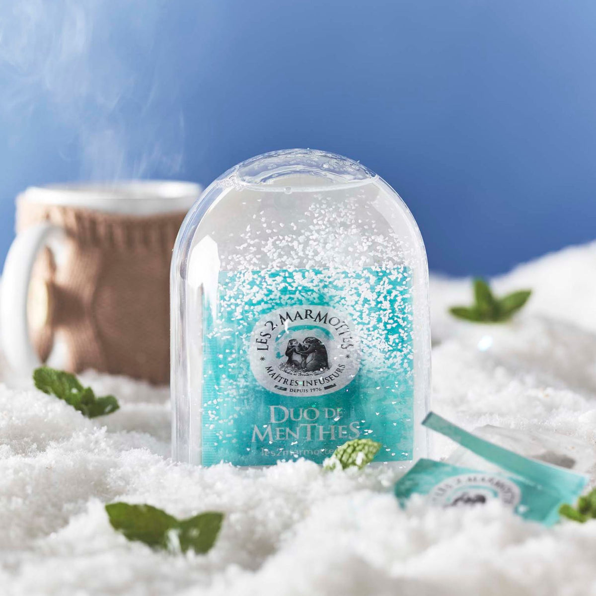 Tisane menthe douce et menthe glacée Les 2 Marmottes, tisane mentholée naturellement sans arômes ajoutés. Vrai goût de menthe, sans ajout d'huile essentielle. Fabrication française (haute-savoie)