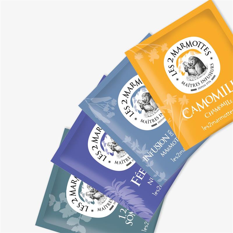 4 tisanes pour le soir dans un coffret spécial rituel du coucher, tisanes 100% plantes sans arômes ajoutés Les 2 Marmottes, fabrication française