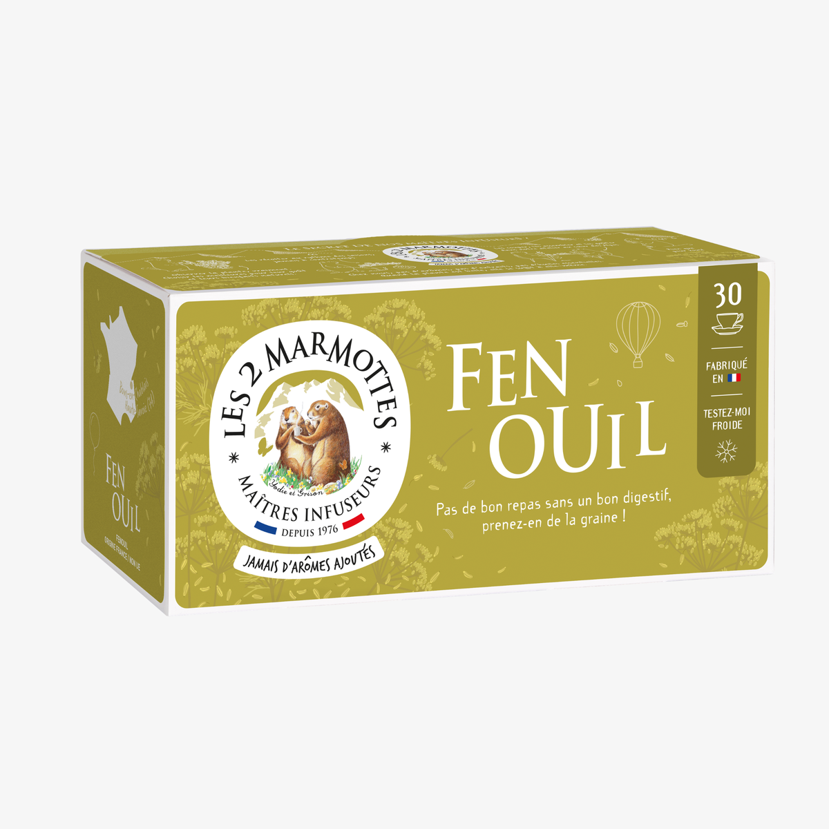 Tisane de graines de fenouil Les 2 Marmottes, tisane pour digérer après le repas. Fabrication Française. Infusion monoplante 100% fenouil