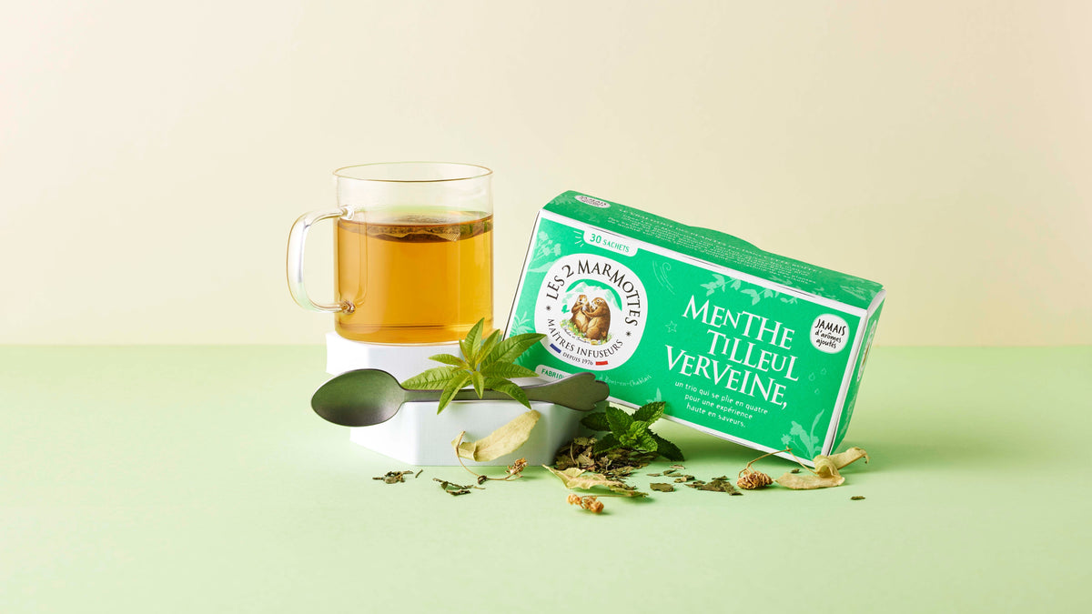 Tisane menthe tilleul verveine, 100% plantes sans arômes ajoutés