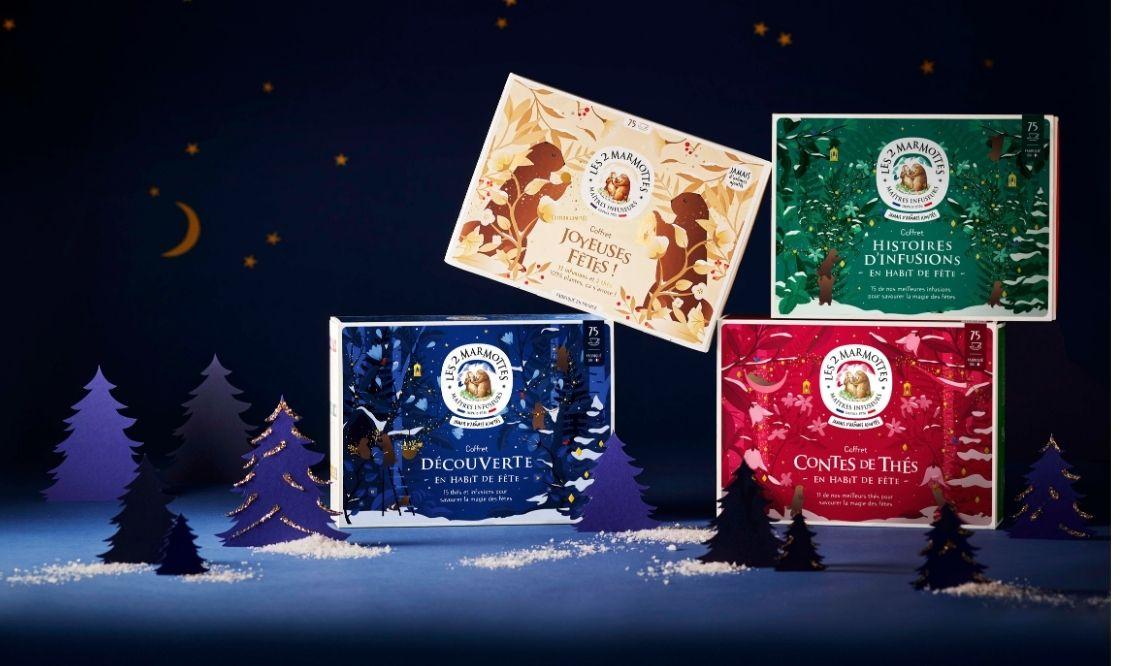 Coffrets cadeaux noel tisanes et thés Les 2 Marmottes : fabrication française (Haute-Savoie), recettes 100% plantes sans arômes ajoutés
