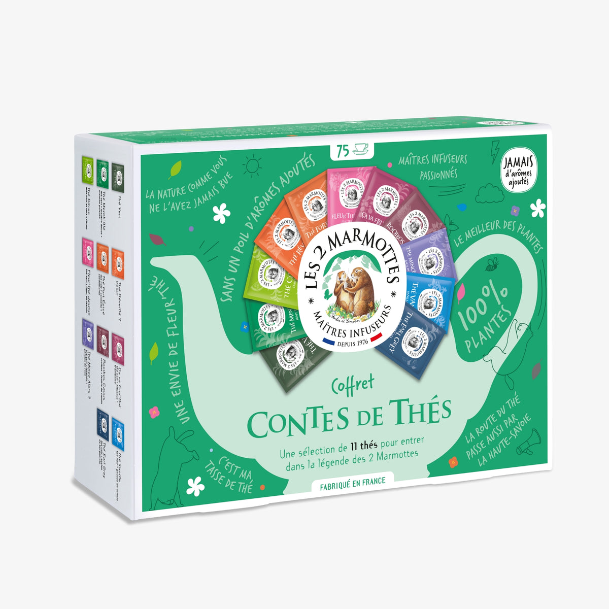 Coffret Contes de Thés Les 2 Marmottes, 11 thés verts et thés noirs issus de l'agriculture biologique