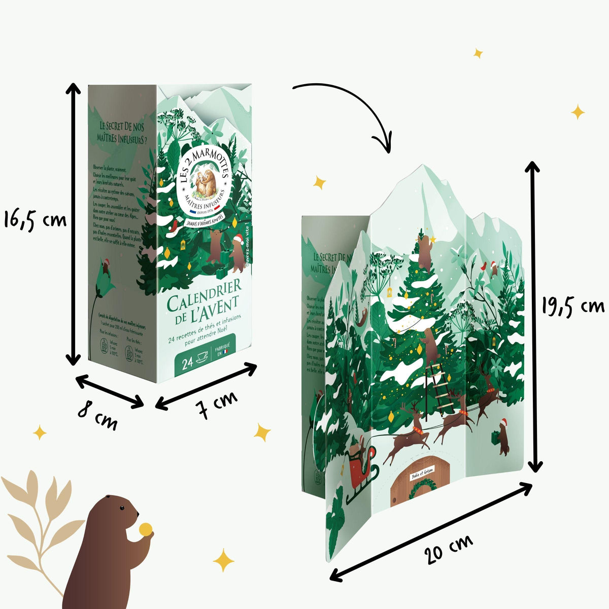 Dimensions du calendrier de l'avent les 2 marmottes