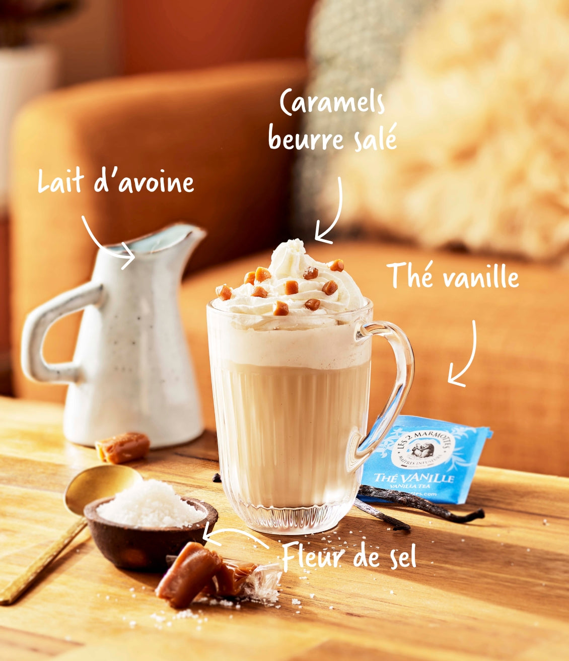 Ingrédients pour recette maison thé latte caramel vanille
