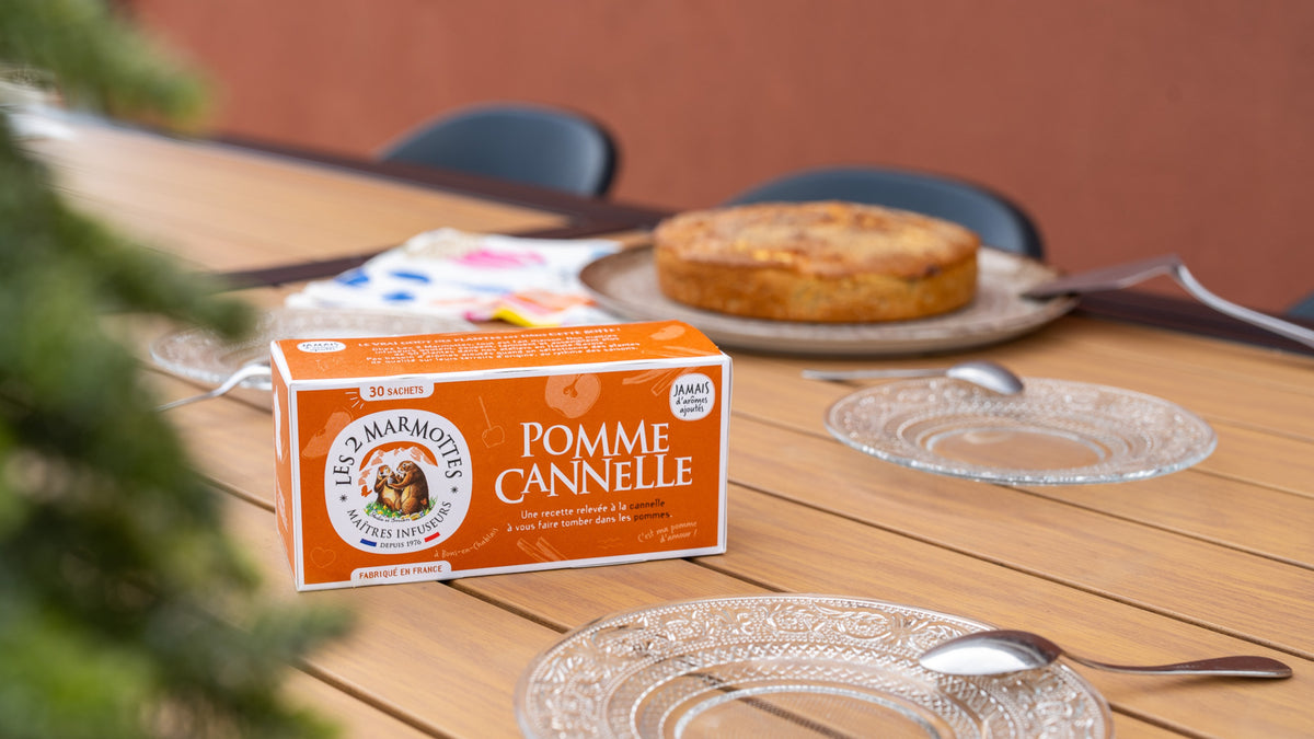 Tisane pomme cannelle pour accompagner gâteau moelleux pomme cannelle pour le goûter